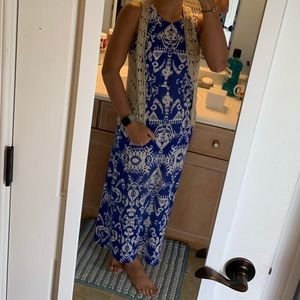 maxi dress and sweater vest